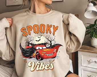 Lightning McQueen Halloween Shirt, Spooky Vibes Cars Tee, Pixar Racing Costume Outfit, Disney Trip Look, Disny Haloween