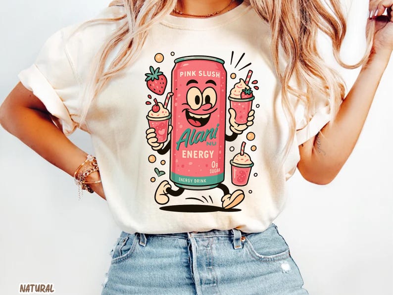 Alani Nu Energy Drink Shirt, Pink Slush Cartoon Tee, Soft Girl Outfit image 3