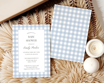 Uitnodiging babyshower met blauwe pastel, bewerkbare sjabloon (digitale download), G101