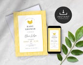 Banana Baby Shower Invitation Template — Yellow Fruit Canva Editable, 2 Sizes Print & Phone Evite Instant Download G149
