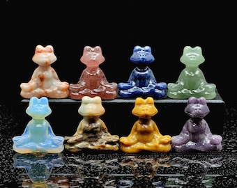 Crystal Meditating Yoga Frog Statue Figurine Home Decorative Accent Decor for Tabletop Living Room Bedroom Office Desktop