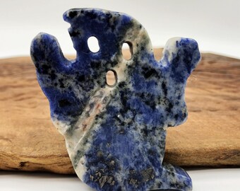 2" Sodalite Crystal Ghost Decor Figurine Hand Carved Gemstone Reiki Healing Stone Ghost Statue Sculpture for Halloween Decor Home Decor