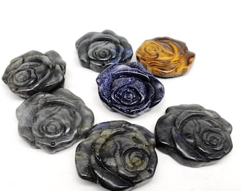 Hand Carved Natural Crystal Rose Flower Figurines Decor Set Drilled Flower Stone Kit for DIY, Jewelry Making, labradorite，tiger's-eye