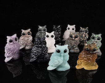 2" Natural Crystal Owl Statue Home Decor Carved Gemstone Owl Paperweight Animal Carvings Figurines,Reiki Healing Stones,Office Decor