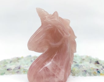 Rose Quartz Crystal Unicorn Statue Ornament Hand carved Healing Crystal Gem Unicorn Figurine Animal Horse Sculpture Desk Decoration Gift
