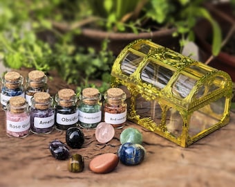 8 Pcs Chakra Healing Crystals Set - Natural Gemstones in Glass Bottles for Reiki, Wiccan Spellwork Energy Balancing, Premium Gift Box