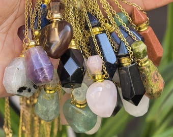 Crystal Perfume Bottle Necklace,Natural Stone Essential Oil Diffuser Pendant,Aromatherapy Jewelry Women,Ashes collection bottle，healing gift