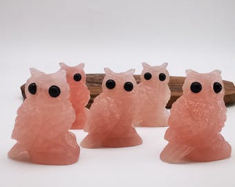 2" Rose quartz Crystal Owl Statue Home Decor Carved Gemstone Owl Paperweight Animal Carvings Figurines,Reiki Healing Stones ,Office Decor
