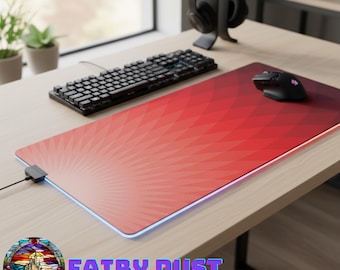 Rote geometrische Burst LED Gaming Maus Pad | RGB Edge Light, Große Schreibtischmatte