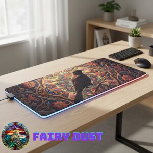 Ornamental Bird LED Mousepad, Historical Motifs, RGB Edge Lighting (Polyester Surface)