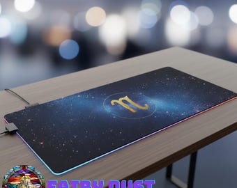 Alfombrilla de ratón LED para juegos con diseño de la constelación de Escorpio / Luces RGB XXL con estrellas del cielo