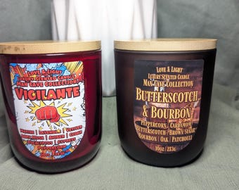 10 oz Man Cave Candles: Butterscotch & Bourbon, Vigilante