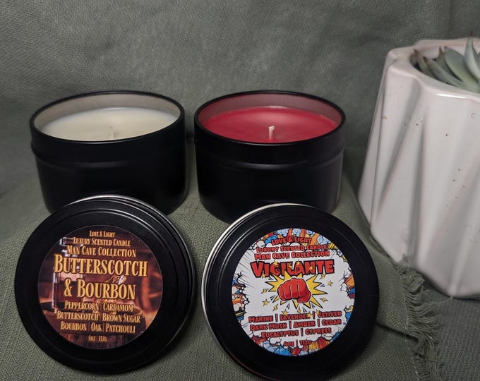 4 oz Man Cave Candles: Butterscotch & Bourbon, Vigilante