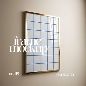 Goldrahmen Mockup mit Glasreflexion, Iso Din A Rahmen Mockup Vorlage für Wandkunst, einfaches Rahmenmodell, Wandkunst Vorlage