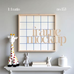 Square Frame Mockup Nursery, Nursery Mockup Frame 1x1, Nursery Frame Mockup For Wall Art, Nursery Interior Frame Mockup, Kids Room Mockup