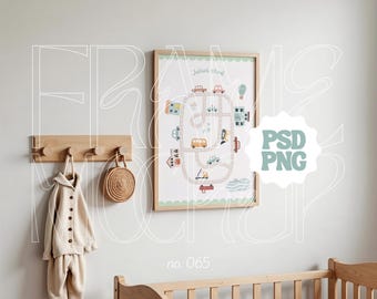 Nursery Frame Mockup With Din A Ratio, Boho Nursery Mockup Frame Template For Wall Art, Mockup For Nursery Room, Kids Room Frame Mockup PSD