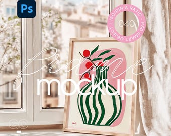 Din A Frame Mockup, Thin Wood Frame Mockup For Poster, Wall Art Mockup Frame Minimalistic Interior, Vertical Frame Mockup For Art, JPG & PSD