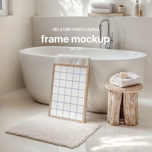 Bathroom Frame Mockup Din A, JPG & PSD Frame Mockup In Bathroom Interior, Bathroom Mockup Frame, Wall Art Frame Mockup Template, Din A Frame