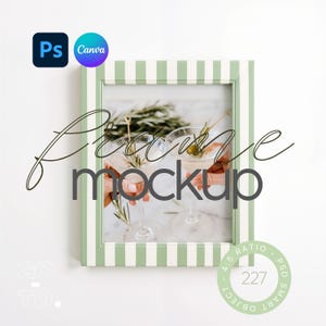 May include: A green and white striped picture frame with a photo of three glasses of cocktails. The frame has a white border and a smart object label that says "Smart Object - 4.5 Ratio - PSD - 227".