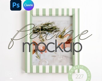 May include: A green and white striped picture frame with a photo of three glasses of cocktails. The frame has a white border and a smart object label that says "Smart Object - 4.5 Ratio - PSD - 227".
