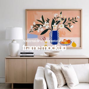 Horizontal Frame Mockup Interior, Landscape Frame Mockup Template For Wall Art, Interior Frame Mock Up For Artwork Display, PSD Frame Mockup