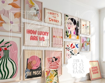 Gallery Wall Mockup: Multiple Frames, Wall Art Template (Photoshop, Photopea)