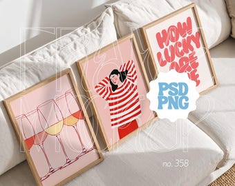 3 Frames Mockup Set For Photoshop and Canva, Set of 3 Frames Mockup In Sofa, Three Frames Mockup Set in Living Room, Smart Object Frame PSD
