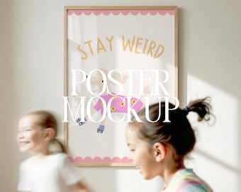 Frame mockup with kids, A1 poster mockup, 4x5 frame mockup nursery PSD & JPG