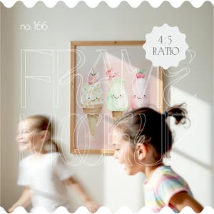 Frame mockup with kids, 4x5 Ratio frame mockup for nursery, Nursery frame mockup, Kids room frame mockup, Children room mockup PSD & JPG