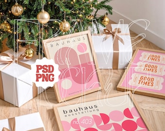 Three Frames Mockup For Christmas: Iso Din A Ratio Frame Mock-Up Set For Photoshop & Canva (PSD, PNG, JPG)