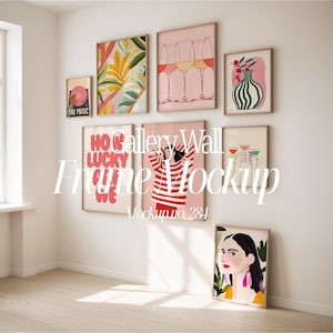 Maqueta de pared de galería: Plantilla de 8 marcos (PSD y PNG)