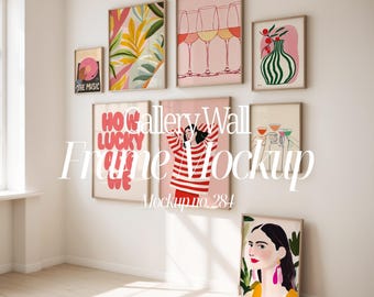 Gallery Wall Mockup: 8 Frames Template (PSD & PNG)