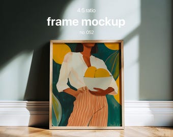 Wall Art Template, 4x5 Ratio Frame Mockup For Wall Art, Thin Wood Frame Mock Up For Artwork Display, Wall Art Frame Mockup Template, PSD JPG