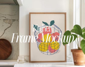 Kitchen Frame Mockup PSD, Din A Kitchen Mockup Frame, Wall Art Frame Template, Simple Frame Mockup For Artwork Display, Natural Light Mockup