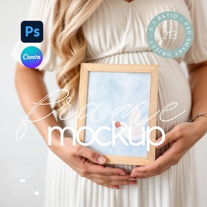 5x7 Frame mockup with person holding frame, Frame template nursery, Mockup for photos, Wood frame mockup, Pregant woman with frame mockup