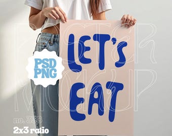 Person Holding Poster Mockup 2x3 Ratio, Poster Mockup With Person, Poster Template for Canva and Photoshop, Poster Display Mock Up PSD & PNG