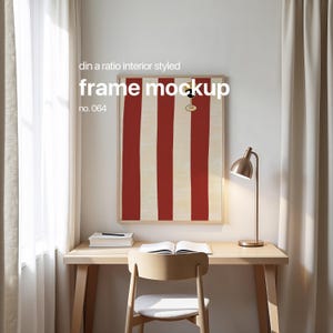 Frame Mockup Minimalistic Interior, Din A Frame Mockup For Artwork Display, Thin Wood Frame Mockup Template, Interior Mockup Frame PSD & JPG