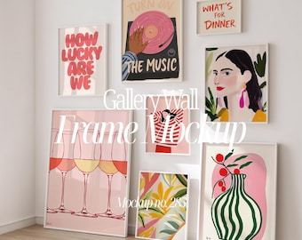 Gallery Wall Frame Mockup: 8 Frames, PSD & PNG Template