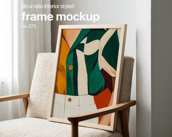Wood Frame Mockup With Din A Ratio, PSD Frame Mockup Interior, Scandi Frame Mockup Template For Artwork Display, Interior Frame Mockup Print
