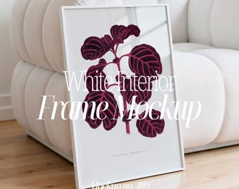 White Frame Mockup In White Home Interior: PSD Wall Art Mockup