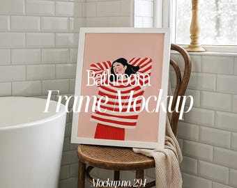 Bathroom Frame Mockup: ISO DIN A Ratio, Wall Art Template (Digital Download)