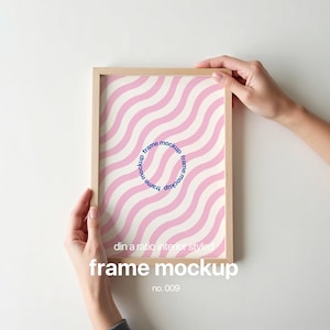Thin Wood Frame Mockup, A4 Frame Mockup For Wall Art, Din A Mockup Frame Template, Frame Mockup With Person, Person Holding Frame Mockup A3
