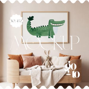 Horizontal Boho Nursery Frame Mockup: 3x2 Ratio Art Template (PSD, Photoshop)