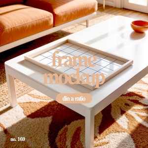 Flatlay Frame Mockup PSD, Iso A Frame Mock-Up, Livingroom Interior Mockup Frame, Wall Art Template, Frame Mockup With Wooden Frame, Din A