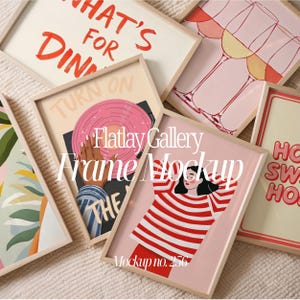 Gallery Wall Mockup: 6 Frames, Boho Minimalist Style (PSD, PNG, JPG)