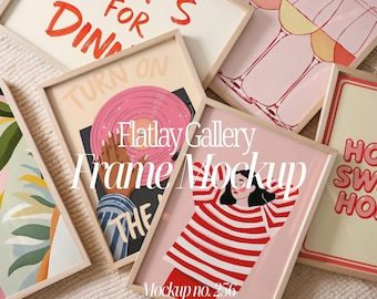 Gallery Wall Mockup: 6 Frames, Boho Minimalist Style (PSD, PNG, JPG)