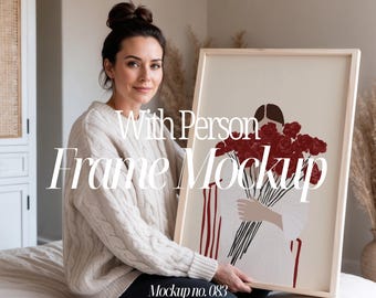 Frame Mockup With Person, Din A Mockup Frame With Person, Wood Frame Mockup Template, Person Holding Frame Mockup, Person With Frame Mockup