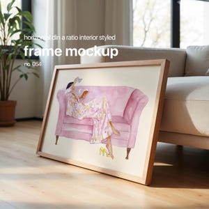 Horizontal Frame Mockup, Din A Landscape Frame Mockup, Livingroom Mockup Frame For Artwork Display,  Wall Art Frame Mockup Template, PSD JPG