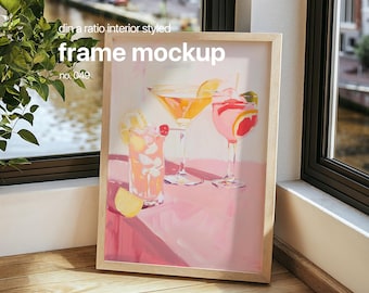 Thin Wood Frame Mockup, Vertical Frame Mockup Template, Interior Frame Mock Up For Wall Art, Wall Art Template, Din A Frame Mockup Photoshop