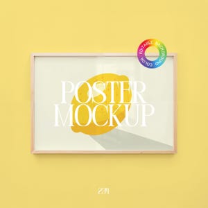 Horizontal wooden frame mockup, Landscape frame template, Basic frame mock up, Simple frame mockup, Wall frame mock-up with glass reflection